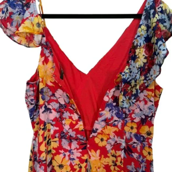 Lulus Radiant Ruby Red Floral Print Chiffon Maxi Dress Size L Worn Once - Picture 12 of 14